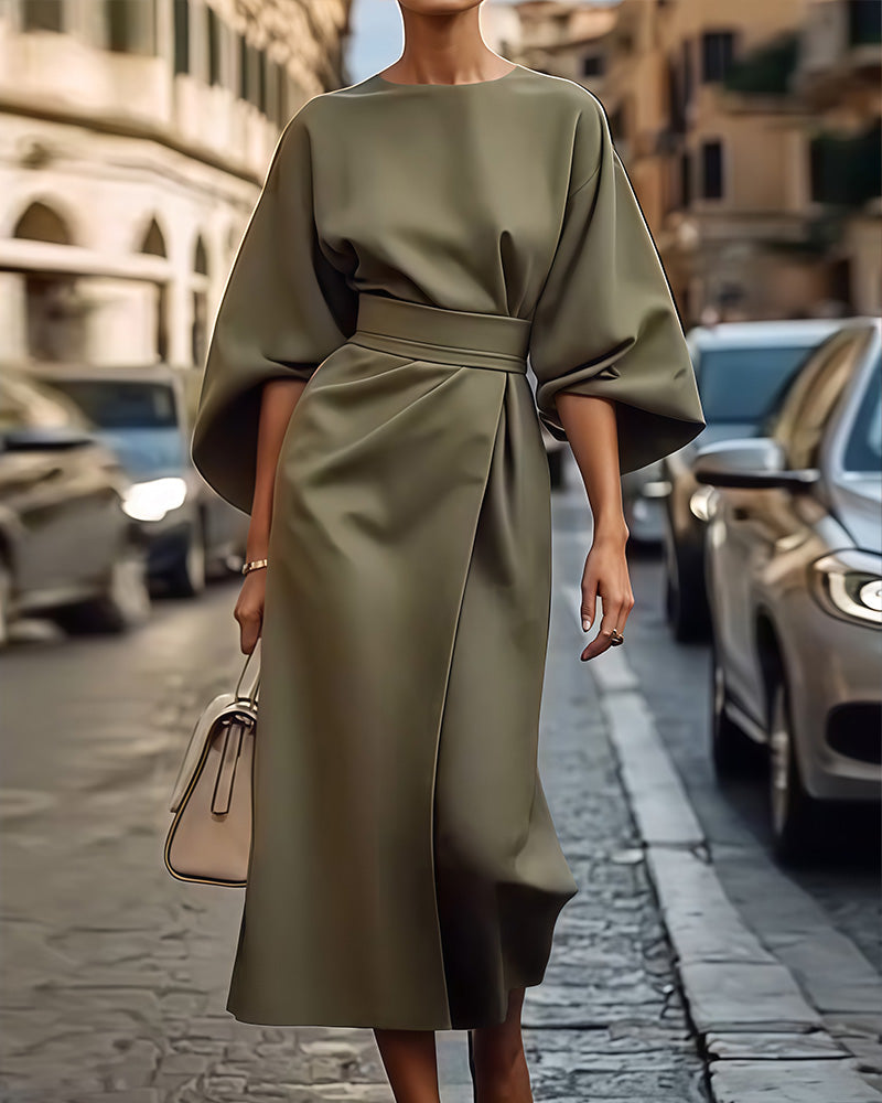 Celestine™ Elegáns lámpás ujjú ruha övvel