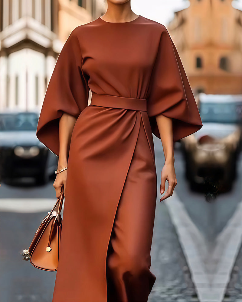 Celestine™ Elegáns lámpás ujjú ruha övvel